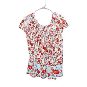 LC Lauren‎ Conrad Womens 2X Floral Print Short Sleeve Blouse Top